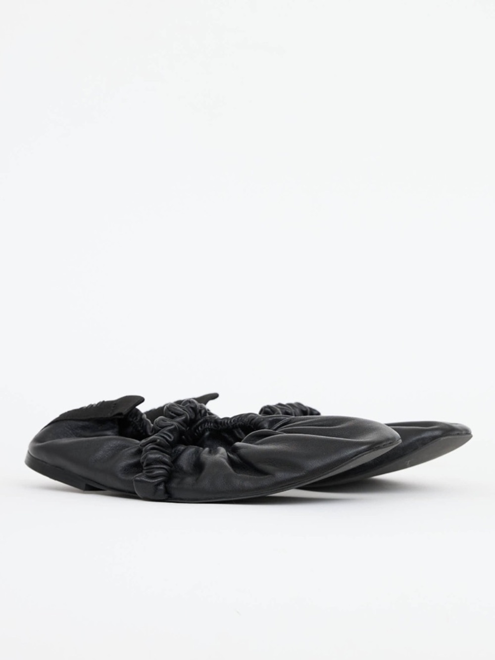 Ganni Black Ruched Leather Ballet Flats